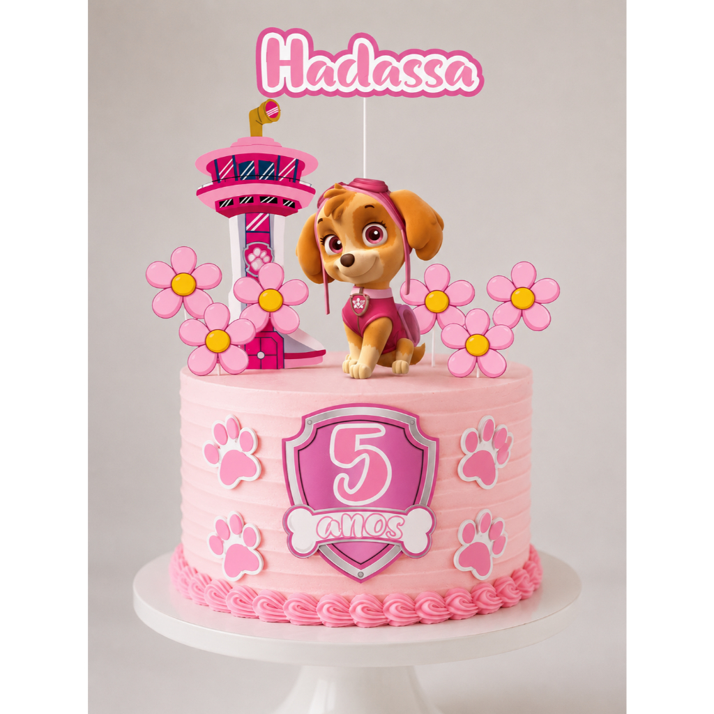 Topo de Bolo Skye Patrulha Canina Rosa + Topper de Docinhos - Personalizado Com Nome e Idade — imagem 2 de 2