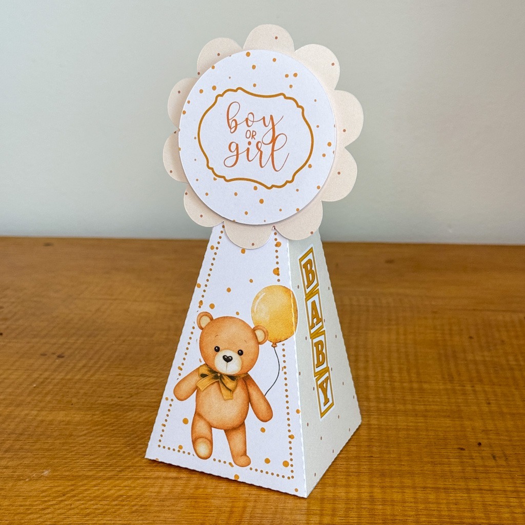 Caixinha Cone - Piramide Ursinho Dourado - Chá Revelação - Lembrancinha Personalizada - Pegue  Monte