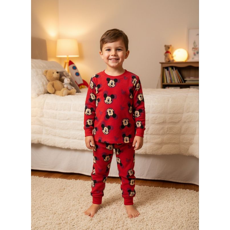 Pijama Infantil Longo Menino Vermelho Estampado Personagem – Conjunto Inverno Confortável