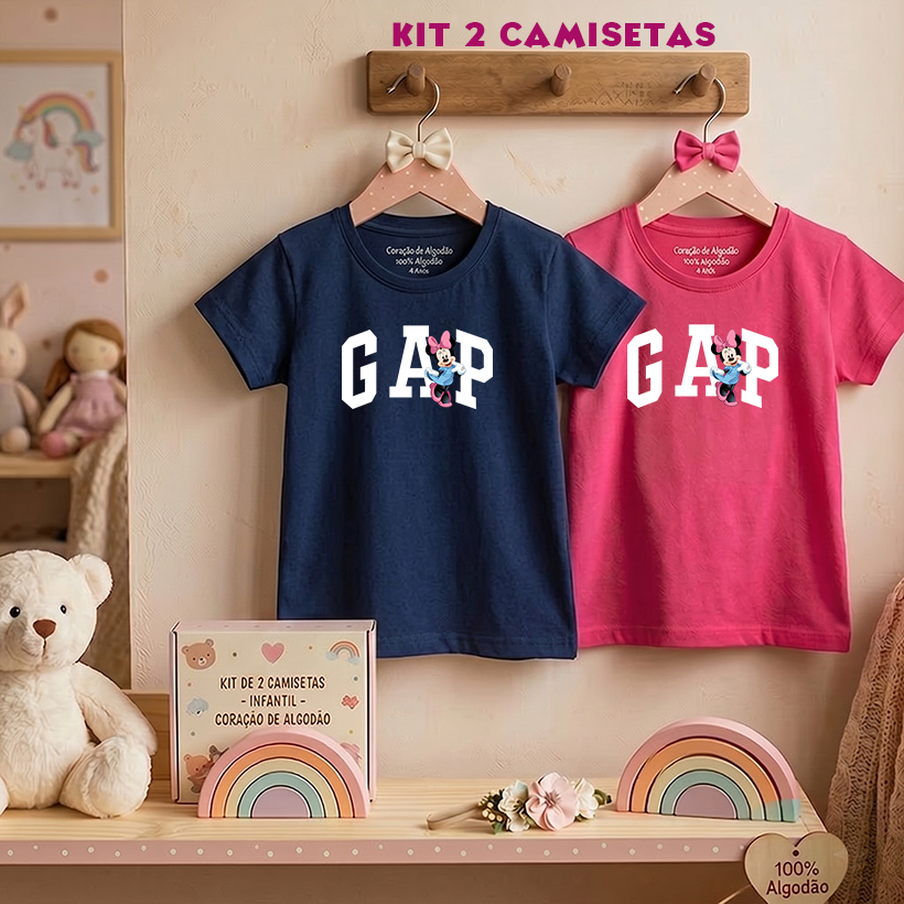 Kit 2 Camisetas Meninas - Minnie estilo GAP - 100% Algodão Roupa Infantil 2 a 16