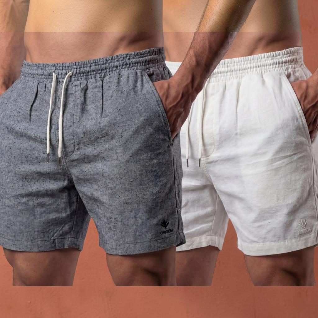 Conjunto com 2 Bermudas Masculinas de Linho com Elastano - Praiana e Casual | Kali Empreendimentos