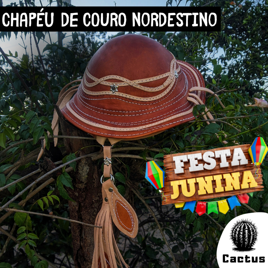 Chapéu de Couro Nordestino Dominguinhos Rústico Legítimo Cangaceiro Lampião Nordestino Festa Junina