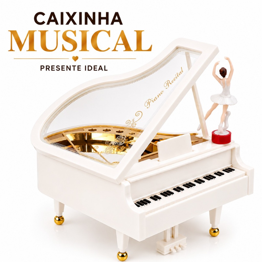 Caixinha de Música Formato Piano Com Bailarina Dançarina