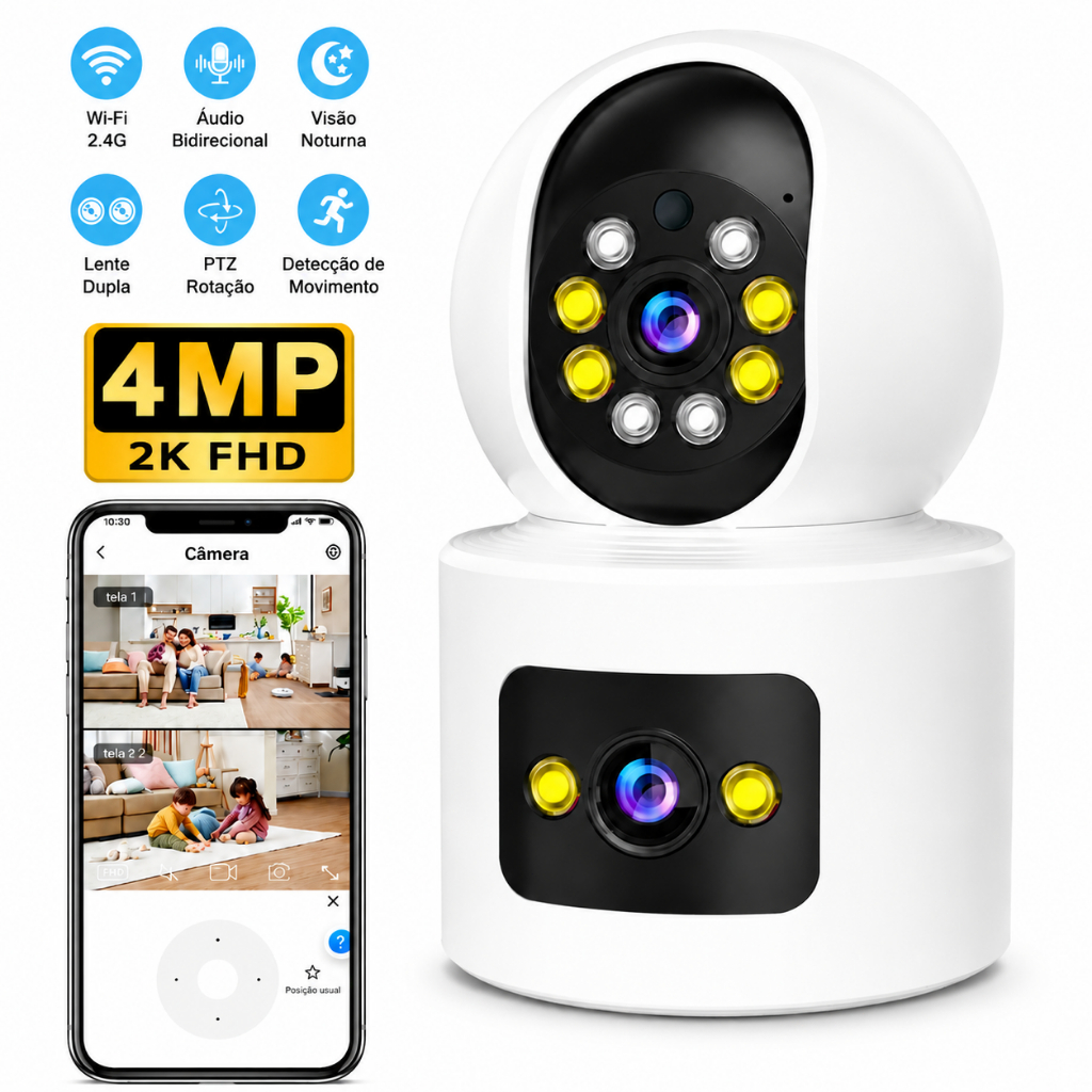 Câmera de Segurança Interna WiFi 2.4G V360 4MP Full HD Áudio Bidirecional Detecção de Movimento P05