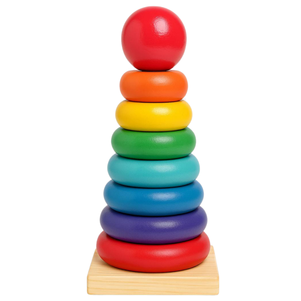 Brinquedo Educativo de Encaixar Torre de Argolas de Madeira Coloridas Montessori Infantil