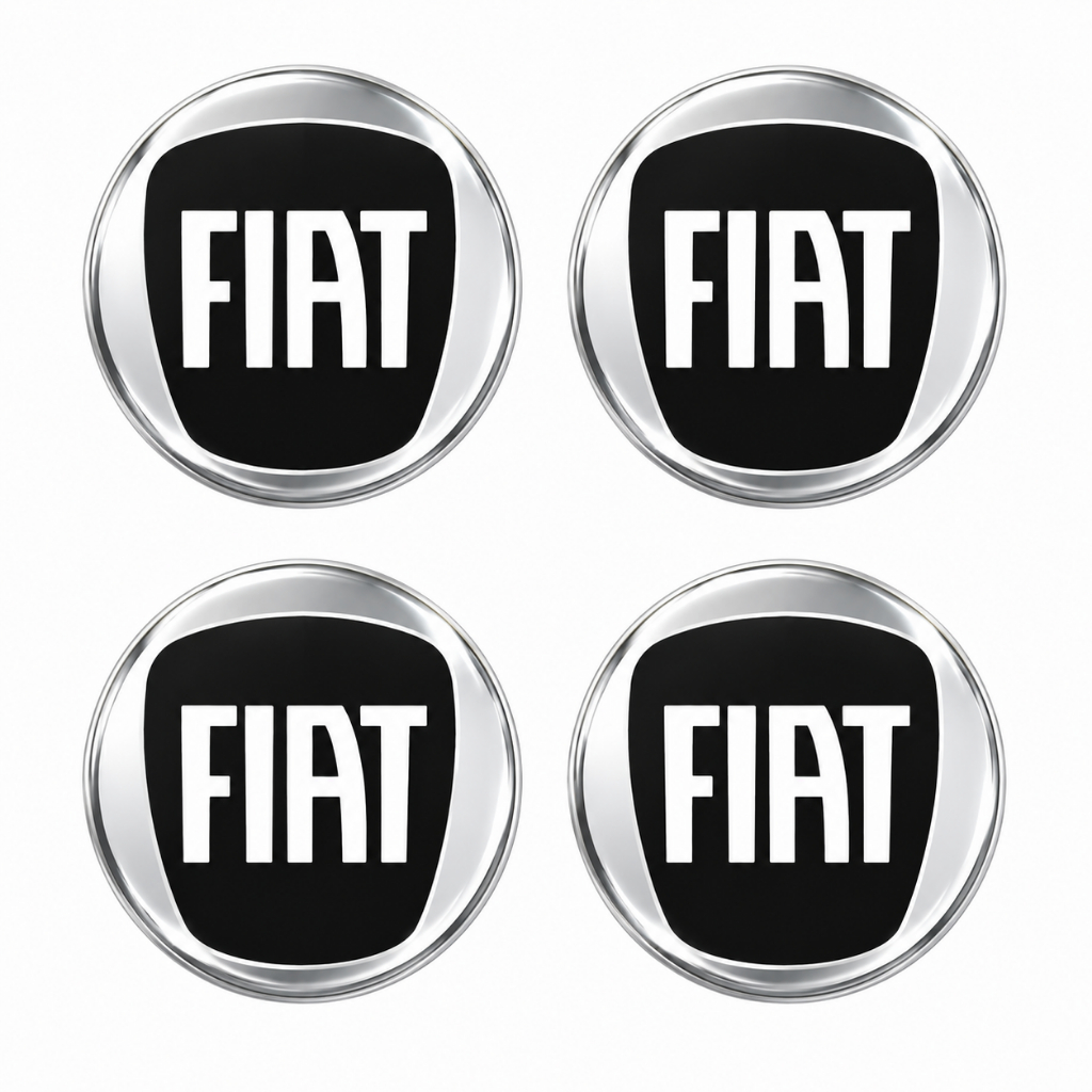 Jogo Emblema Adesivo Resinado Para Roda Calota de Carro FIAT Preto 55mm