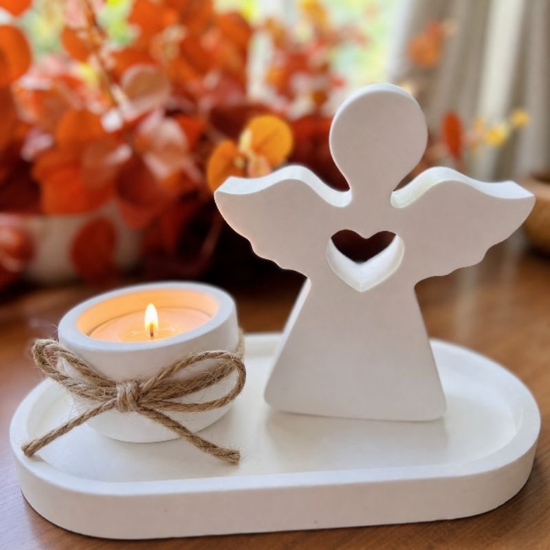 Kit Bandeja + Porta Vela + Anjo | Decoração Delicada e Elegante