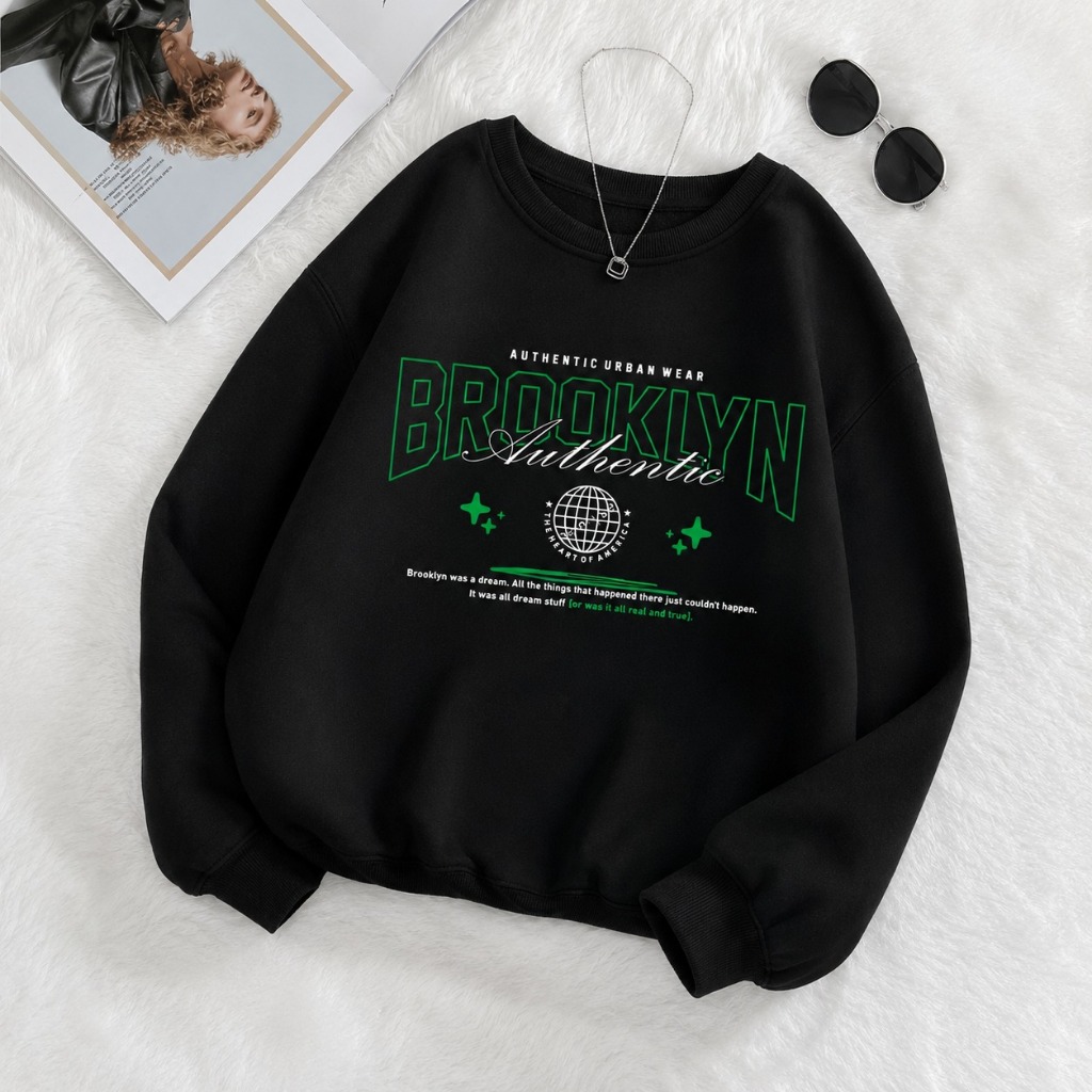 POLAR BEAR Moletom Careca Brooklyn Gola Redonda Casaco Feminino Masculino Flanelado Unissex Inverno Frio