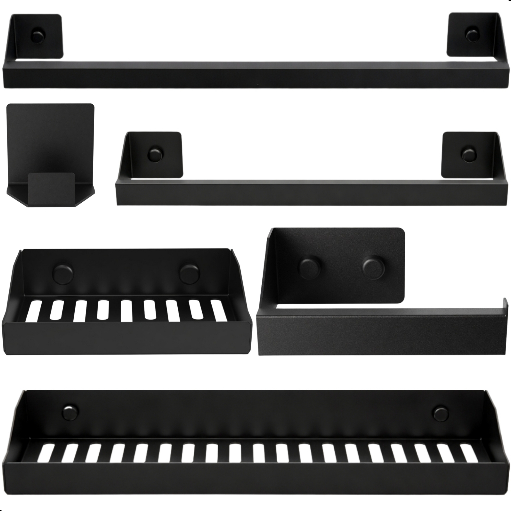 Kit Acessórios Para Banheiro Preto 6 Peças Master Slim DF