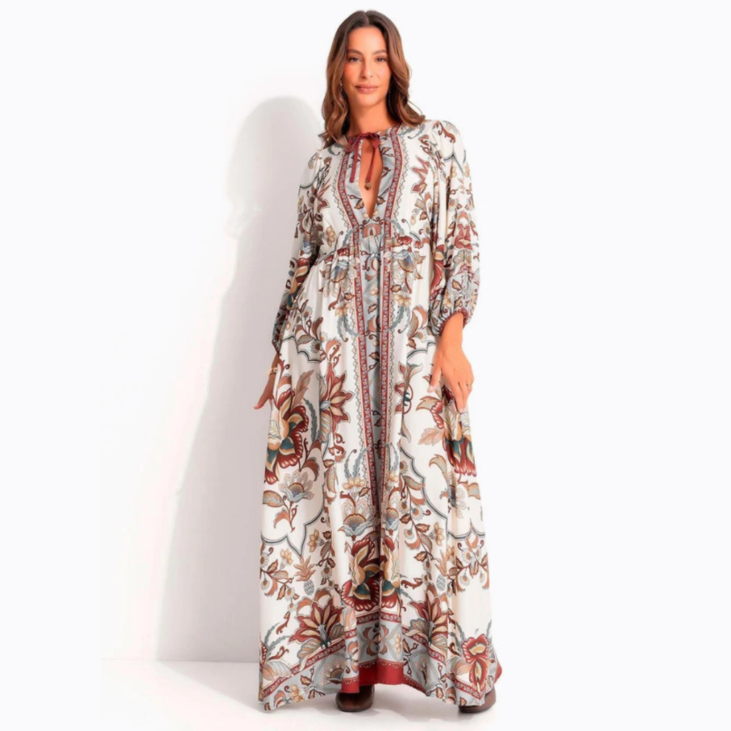 Vestido Longo Farm Estampa Jardim Majestoso Feminino