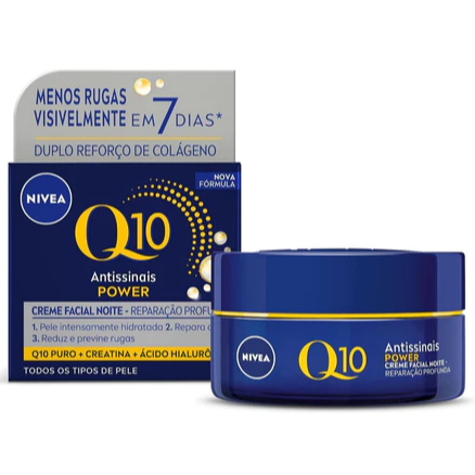 NIVEA Creme Facial Antissinais Q10 Power Noite 49g  Firmeza e Proteção Antioxidante, Rápida Absorção