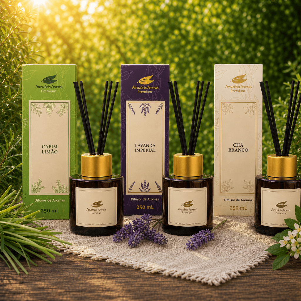 Difusor de Ambiente 250ml Amazônia Aromas Premium Aromatizador de Ambiente Cheirinho para Casa Perfume de Ambiente
