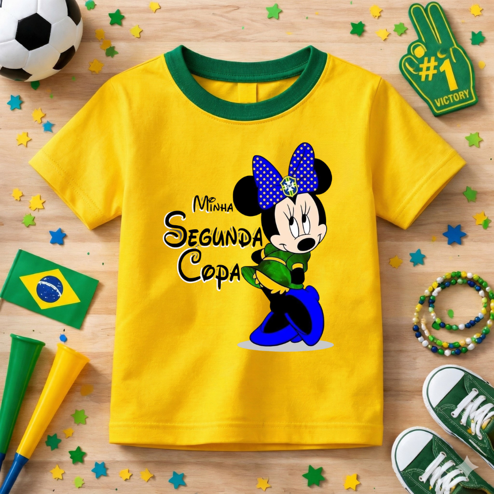 Camiseta Infantil Menina Minha Segunda Copa Do Mundo Minie Lançamento Brasil Algodão Premium
