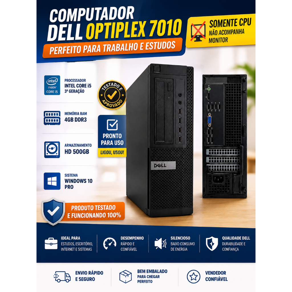 Computador Dell OptiPlex i5 4GB HD 500GB Windows – Perfeito Trabalho e Estudos (Somente CPU)