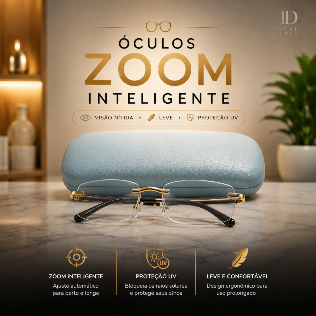 Óculos Inteligente Multifocal -Ajuste de Grau Automático - Anti Luz Azul +Caixinha Porta óculos