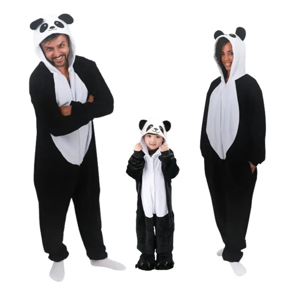 Pijama Kigurumi Panda Plush Unissex Quentinho Macio Macacão Adulto e infantil Inverno