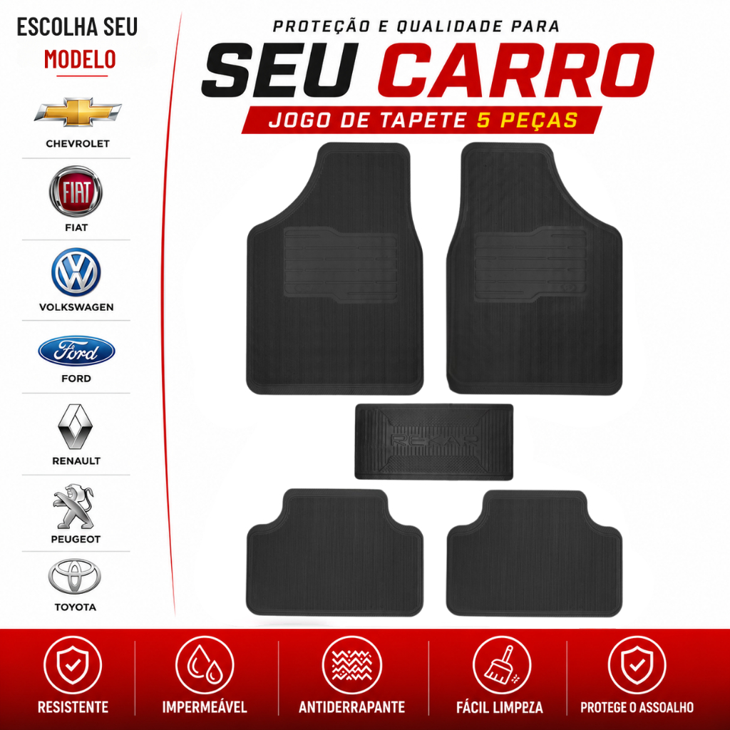 tapete automotivo universal pvc borracha 5 peças antiderrapante resistente fácil limpar carro