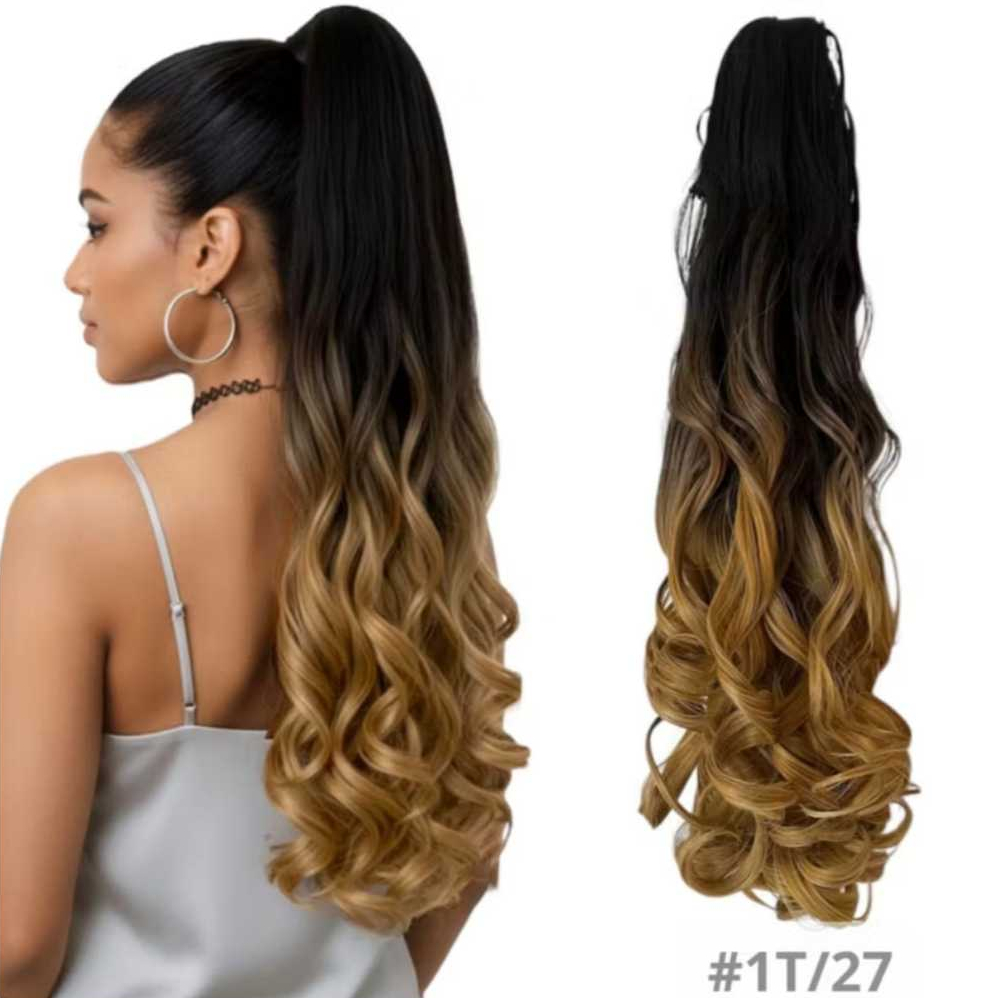 Extensão cabelo morena iluminada rabo de cavalo com presilha/piranha cor morena iluminada