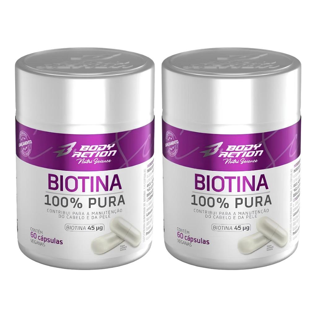 2x Biotina 100% pura 45mcg Suplemento (60 cápsulas) - Body Action