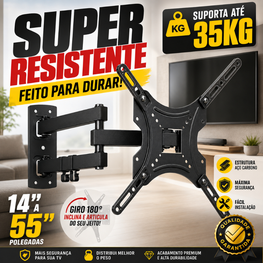 Suporte Articulado TV Universal Braço Duplo Reforçado Fácil Instalação 55”