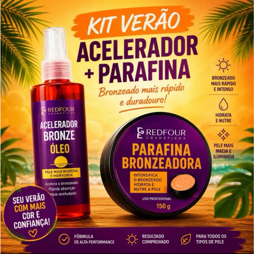 Bronzeador Acelerador de Bronze Pele Dourada e Hidratada 120ml  e Parafina 150gr