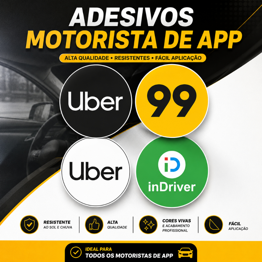 Adesivos Motorista de App 8x8cm Uber 99 inDriver Alta Qualidade Resistente