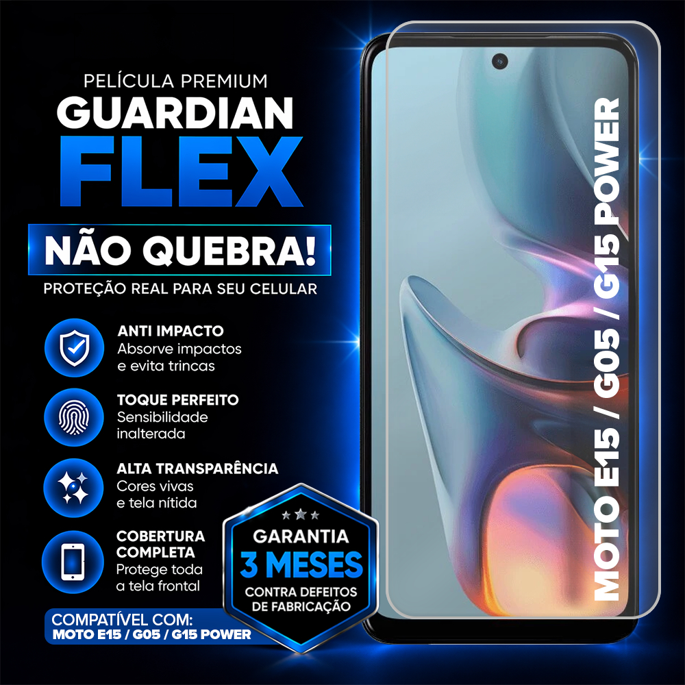 Película de Proteção Premium Guardian Flex Para Motorola Moto E15 / G05 / G15 Po