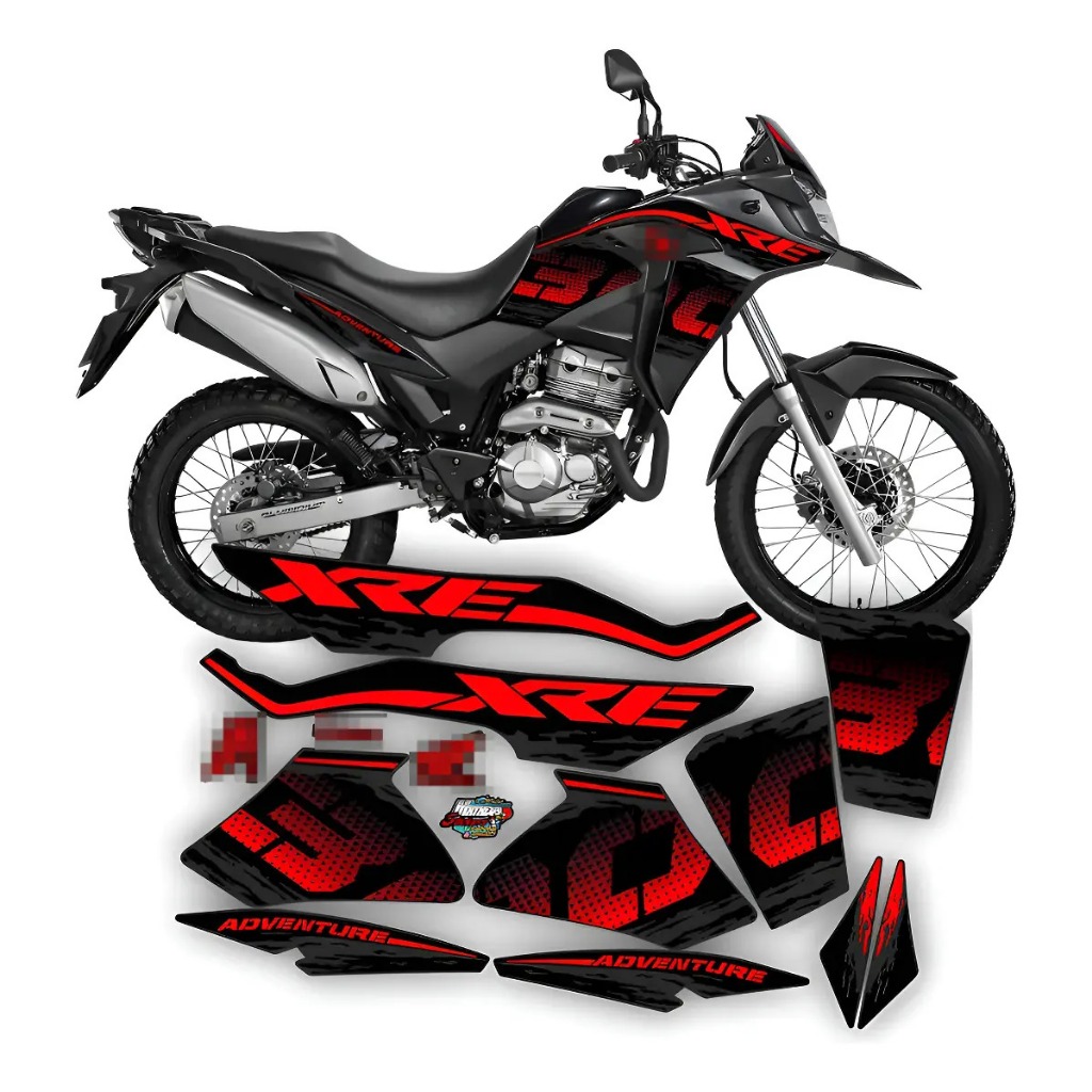 Kit Adesivos Compatível Com XRE 300 2020 Moto Preta Adventure Original 2019 a 2024 Várias Cores