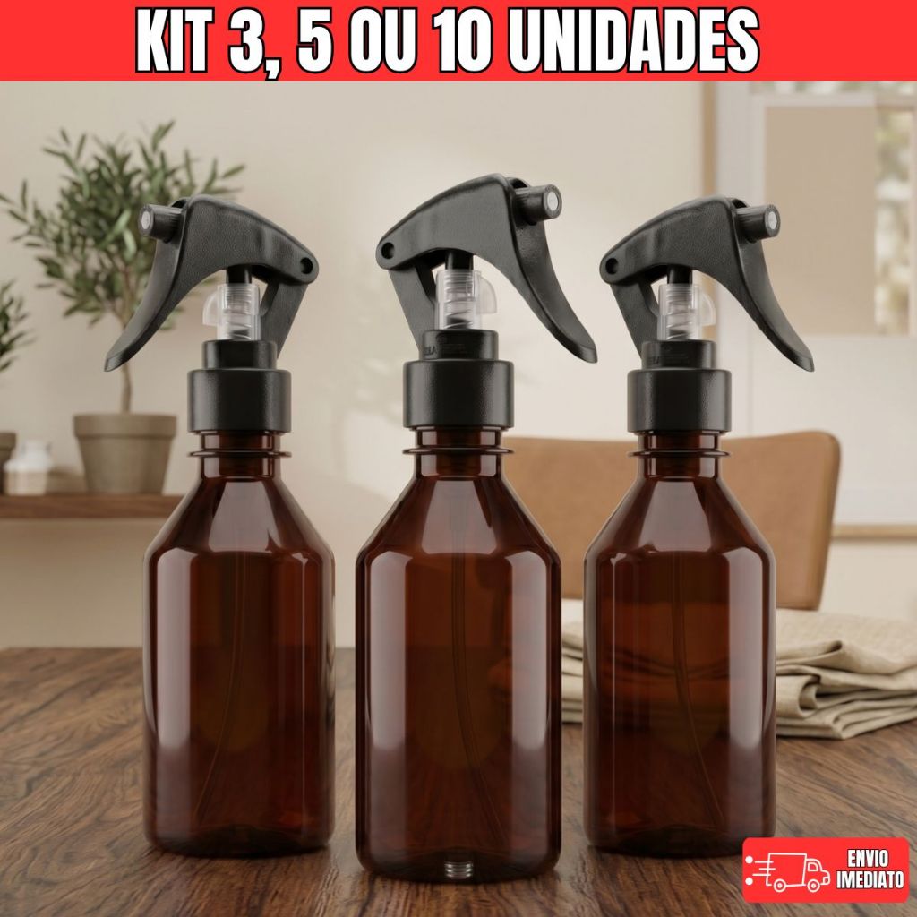 Kit Borrifador Ambar 250ml Com Valvula Mini Trigger Gatilho Premium Plastico Pet Atacado Leve 3, 5 Ou 10 Peças