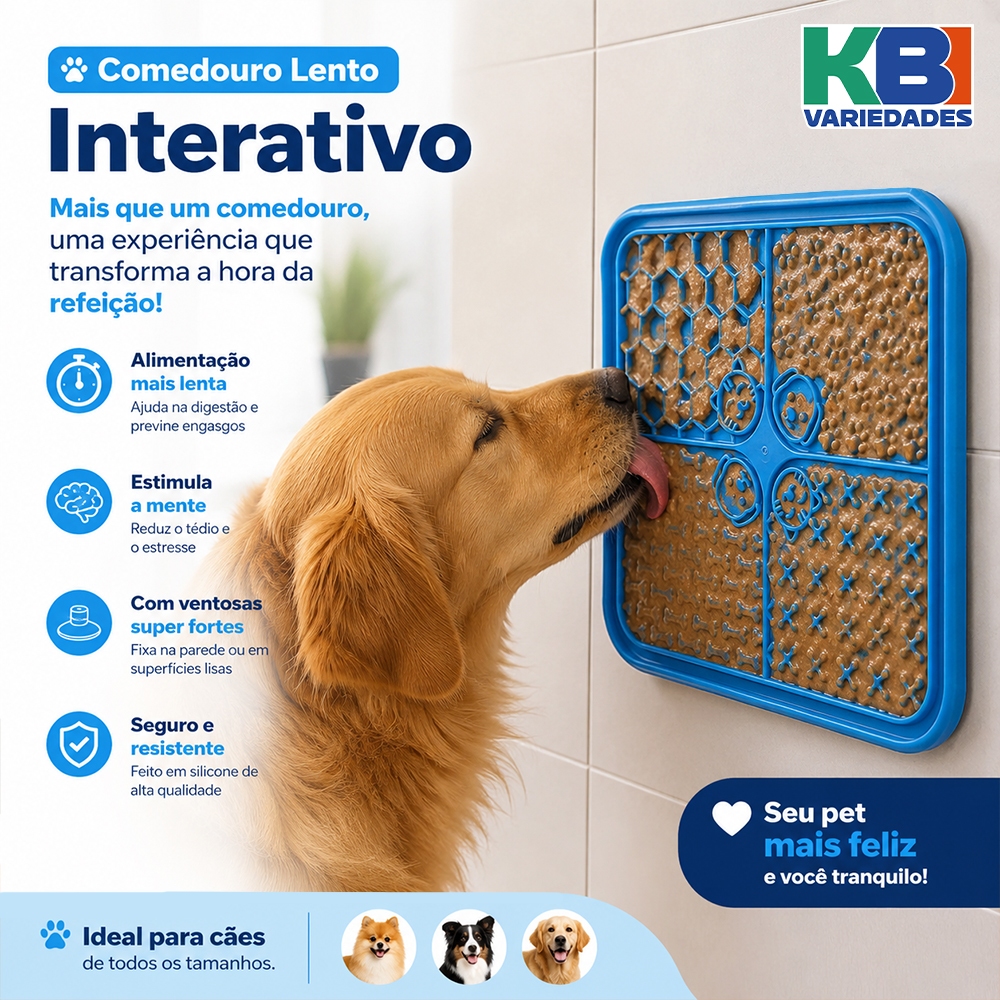 Comedouro Lento Pet Cachorro Gato – Tapete de Lamber,Interaitivo, Reduz Stress e Evita Bagunça