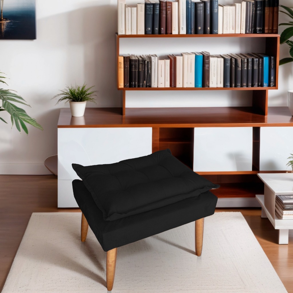 Puff Vitória Ads Decor – Puff em Suede na Cor Preto com Design Moderno e Pés Palito