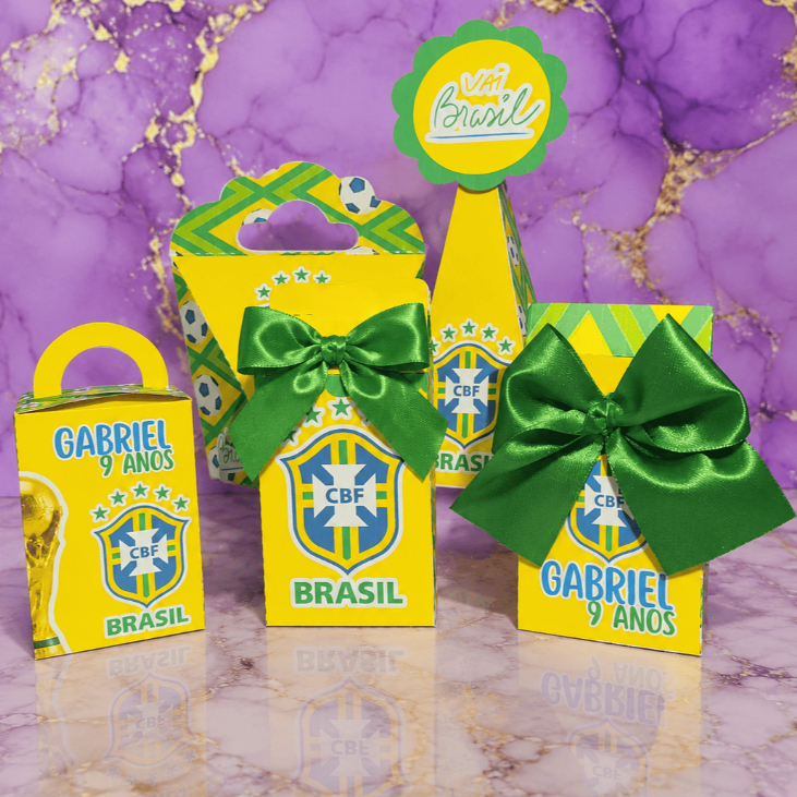 PEGUE E MONTE|Kit Festa Personalizado| COPA-BRASIL | Caixinhas Lembrancinha para Aniversário - SEMIMONTADAS