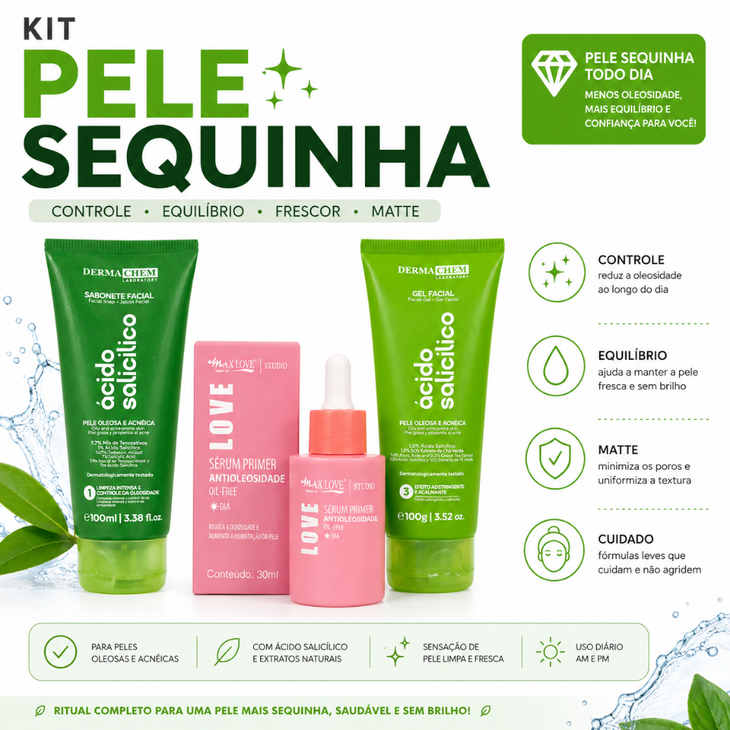 Kit limpeza de pele oleosa skincare antioleosidade auxilia em cravos e espinhas