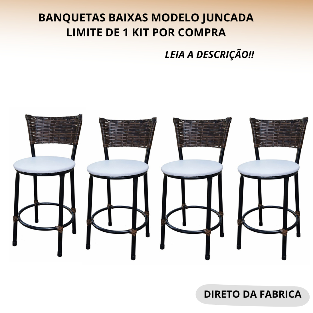 4 BANQUETAS BAIXAS JOGO COM 4 BANQUETAS BAIXAS FIBRA SINTETICA JUNCO ARGILA PRA BALCÃO MESAS