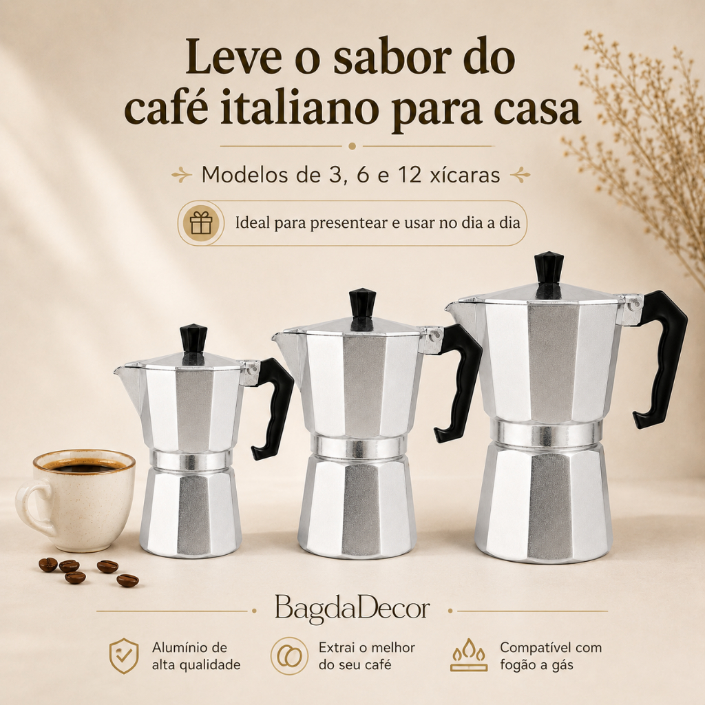 Cafeteira Italiana Moka Alumínio Café Expresso 3 6 9 12 Xícaras Fogão Casa Cozinha Café Manual
