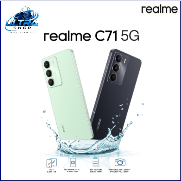 Celular Smartphone Realme C71 5G Dual SIM 128GB/256GB de Armazenamento 6GB/8GB de RAM Tela 6,7" 120Hz Bateria 5000mAh