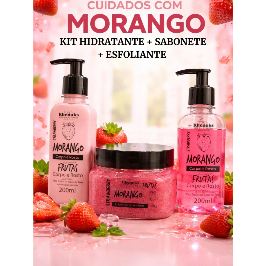 Kit Presente dia dos Namorados Sabonete lìquido + Hidratante + Esfoliante Rhenuks 200ml Corpo e Rosto