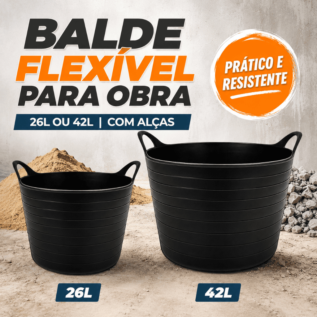Balde Flexível Cortag 26L ou 42L Com Alças para Argamassa Entulho Obra Construção Pedreiro