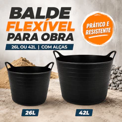 Balde Flexível Cortag 26L ou 42L Com Alças para Argamassa Entulho Obra Construção Pedreiro