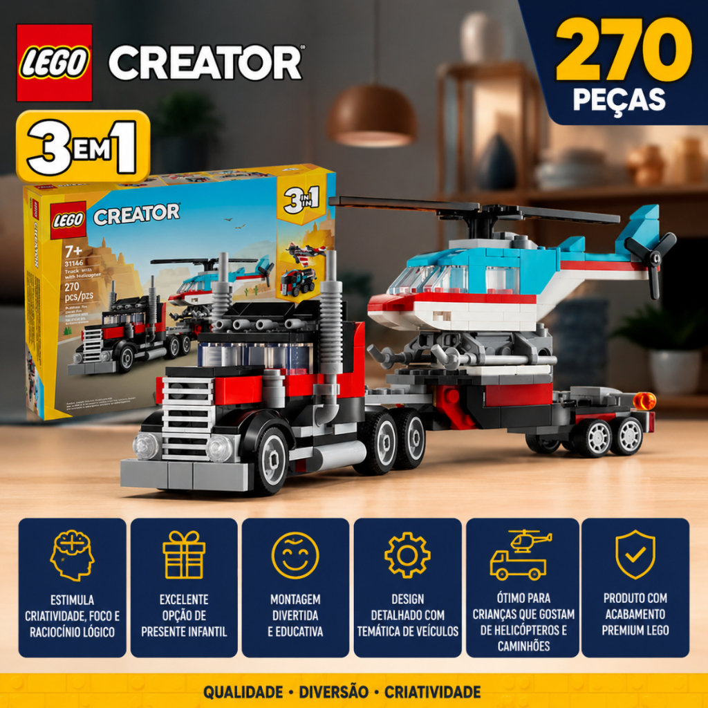 Lego Creator Caminhão Com Plataforma E Helicóptero, Avião 3 Em 1- 31146