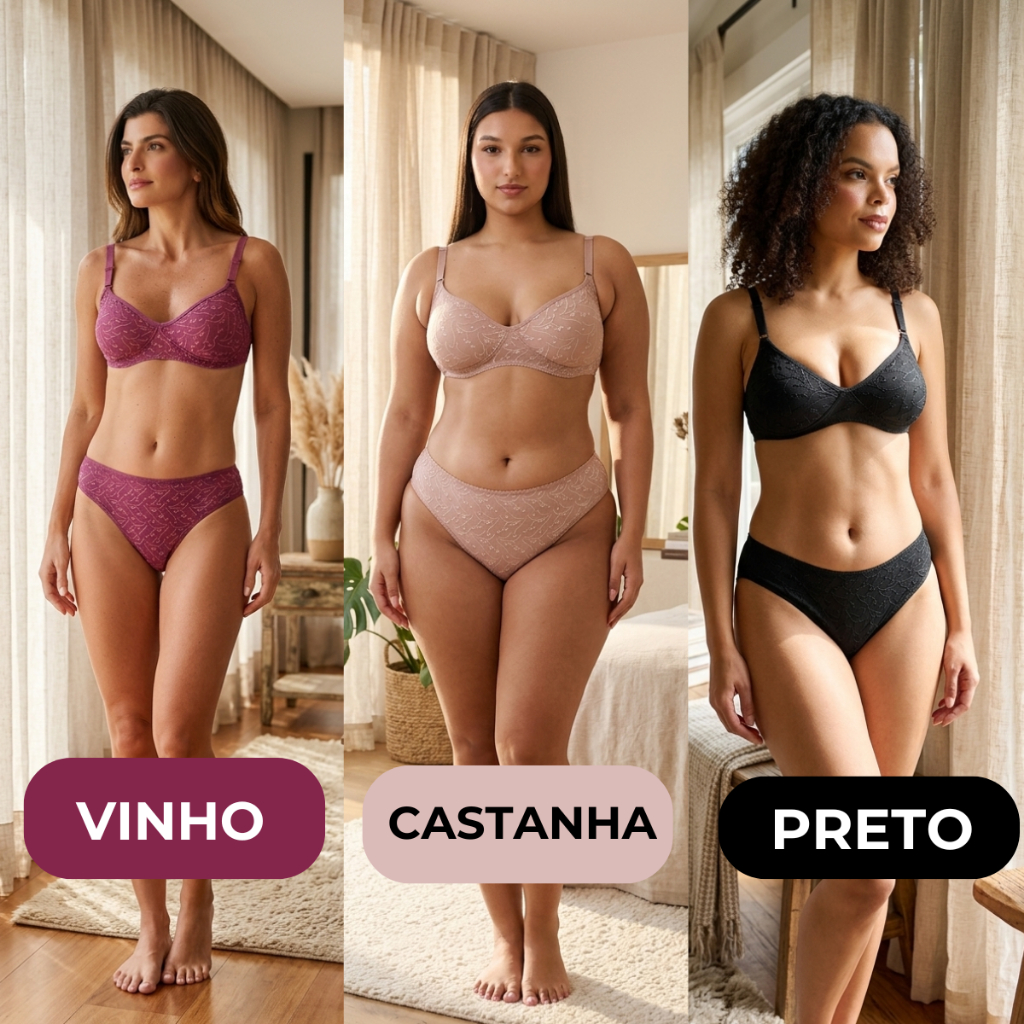 Conjunto Calcinha e Sutiã Duloren Soutien 121595 Sem Bojo Sutian Layra Plus Size Biquíni 128595