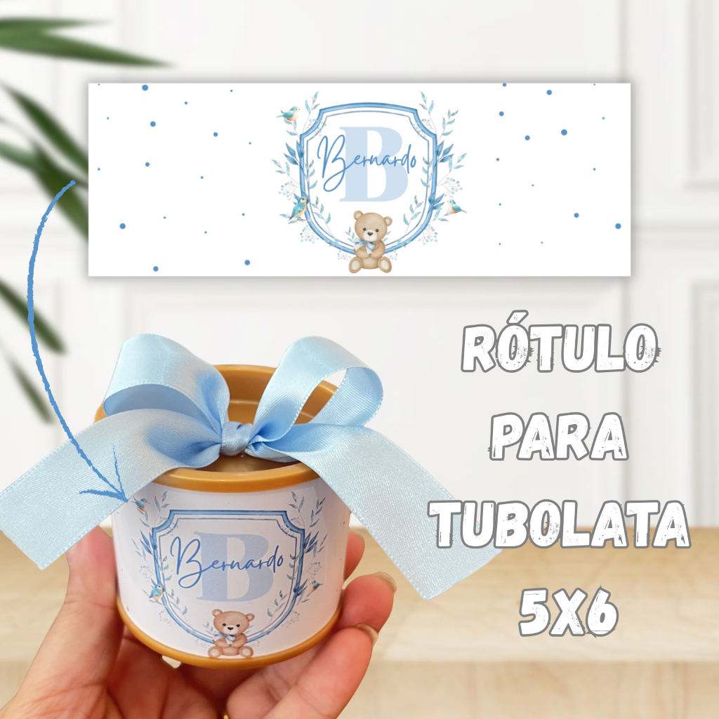 Rótulo Adesivo para tubolata 5×6- URSINHO AZUL Lembrancinha Maternidade/chá de bebê/ aniversário/ casamento/ batizado