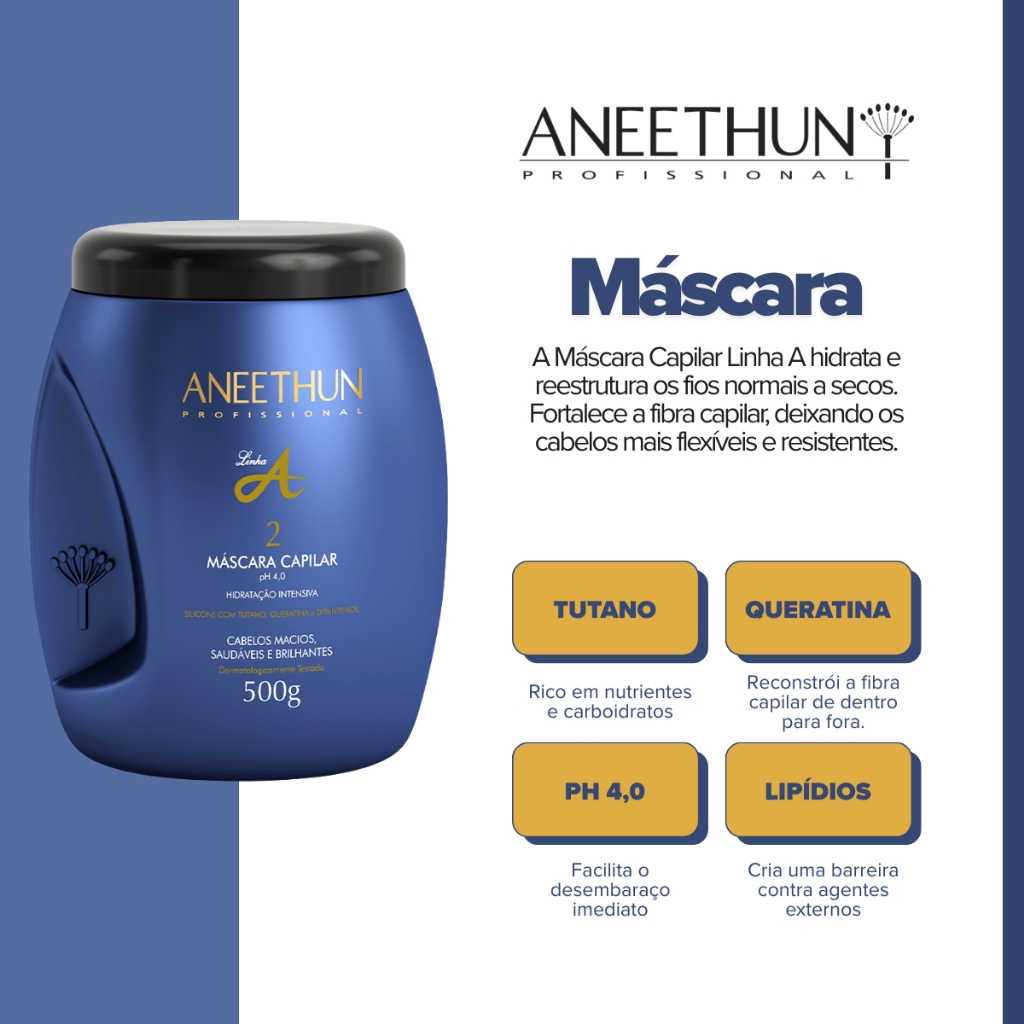 Kit Aneethun Linha A Shampoo 300ml + Mascara 500g + Spray Multibenefícios 150ml