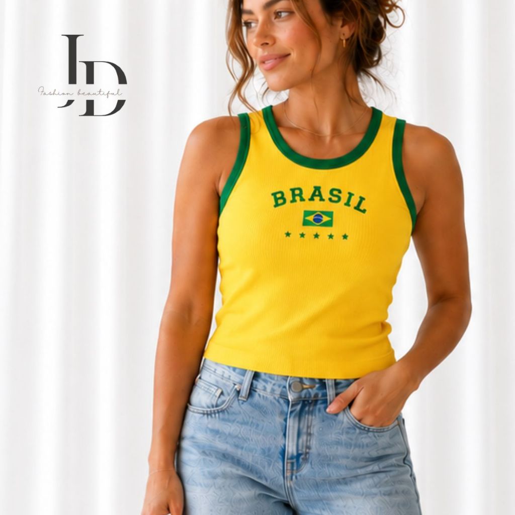 Regata Feminina Brasil Canelada Moda Casual Verão Slim Confortável Tendência 2026