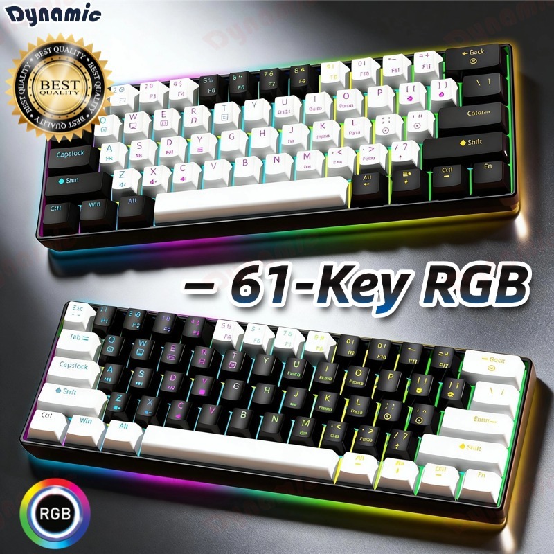 Teclado para jogos com fio 61-Key RGB Backlight Mini Compact USB-C Cabo de alimentação plugável -DY