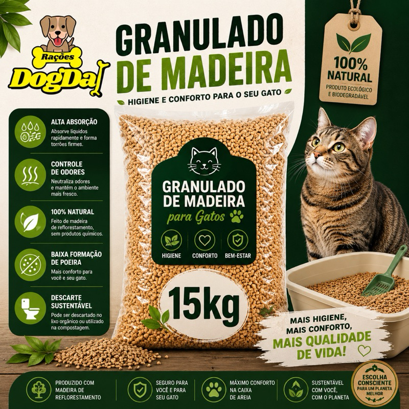 Granulado Para Gatos e Roedores 15kg – Madeira Biodegradável Premium