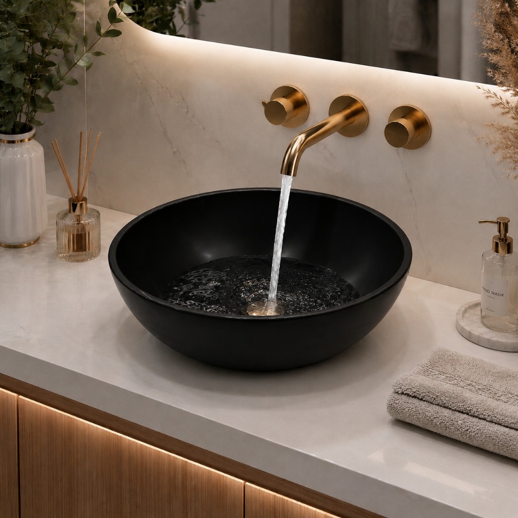Cuba Sobrepor de Apoio Banheiro Redonda Oval Lavabo 28cm Resistente Acabamento Brilhante Preta Branc