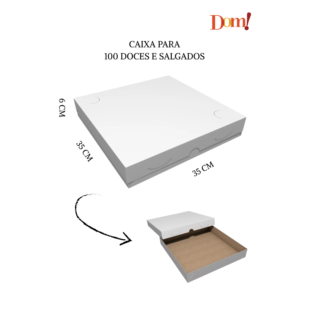 5 Caixas para 50 ou 100 Doces e Salgados Branca / Kraft 25x25x6cm e 35X35X6cm