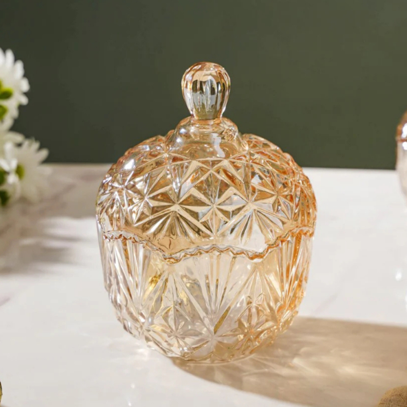 Potiche Vidro Luxo Baleiro Cristalino âmbar Bomboniere Mesa Escritório elegante cristal mesa posta