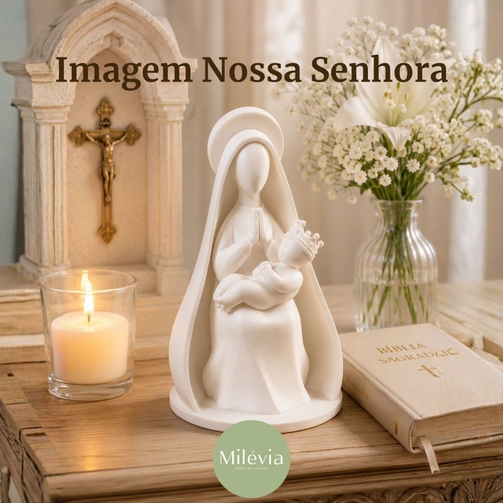 Imagem Nossa Senhora com menino Jesus, presente religioso, estatua sacra, ornamento de fé, batizado, decoração santa